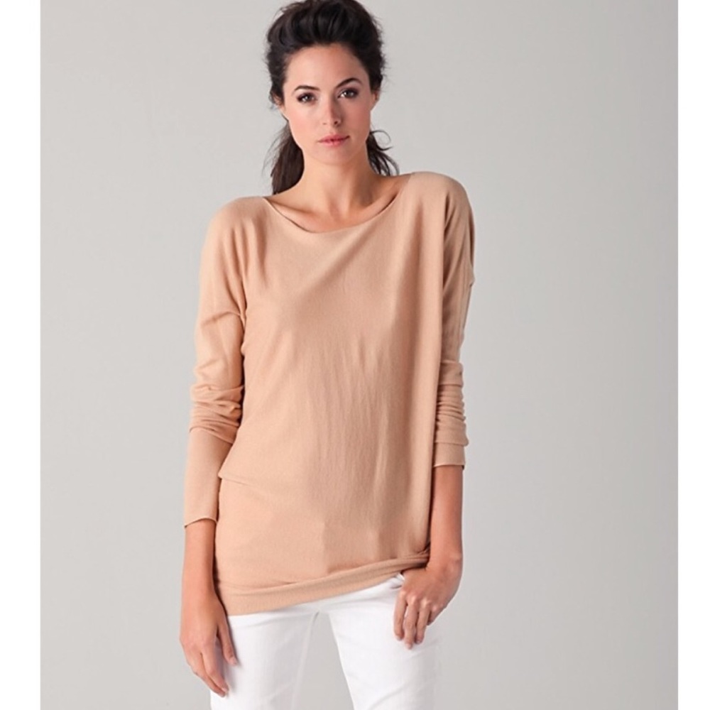 Vince Slit Back Cashmere Blend Tunic Sweater Top Tan Camel Toast Size Small